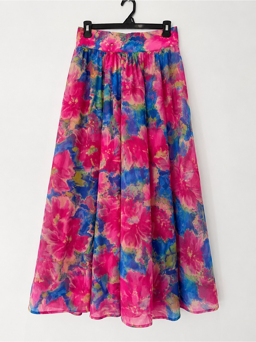 Floral Maxi Skirt in Bright Pink and Blue